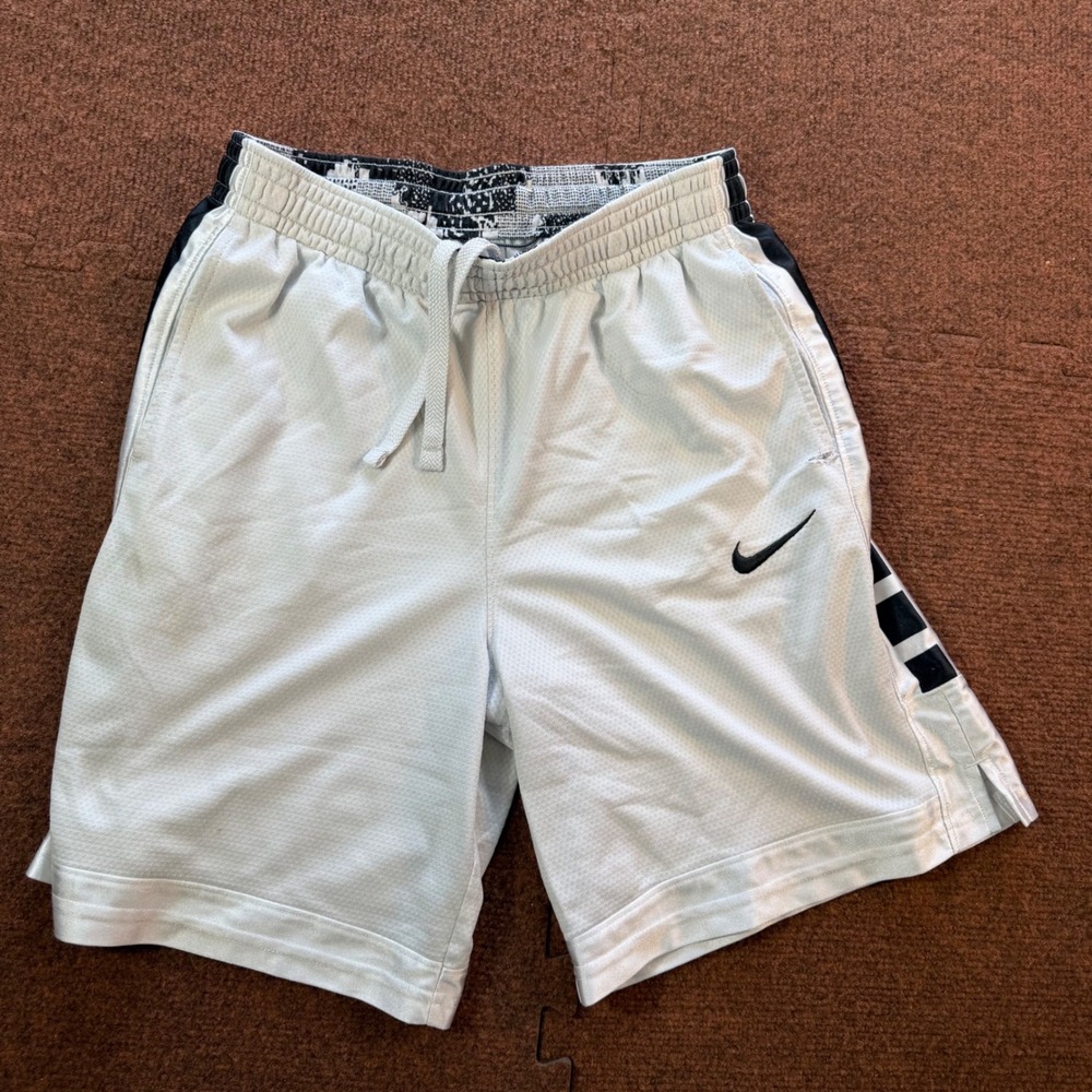 Nike Basketball Shorts Mens White Black Mesh Athletic Gym Swoosh 2578